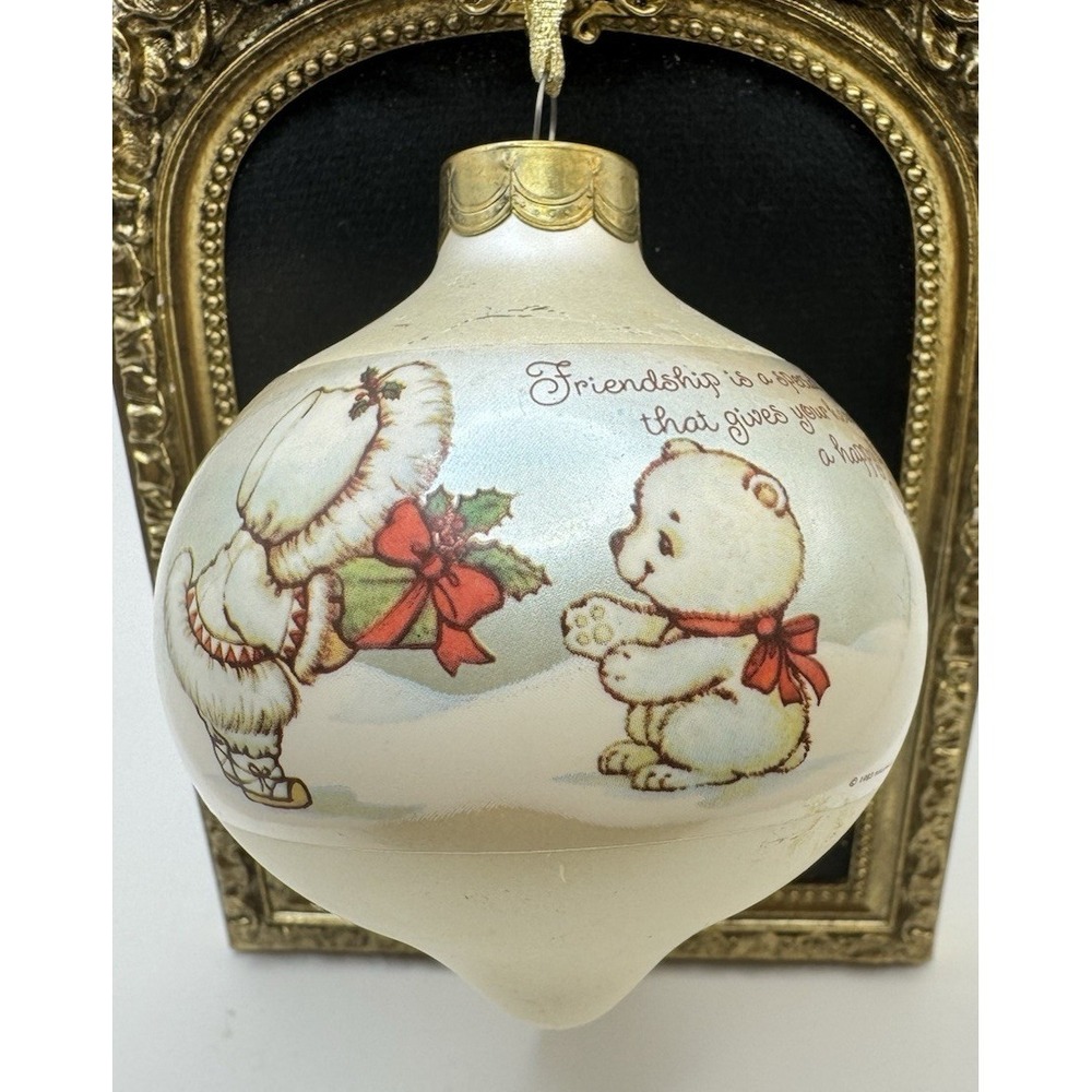 1983‎ Hallmark Christmas Ornament Vintage Glass Bulb Bear Friendship Gift
